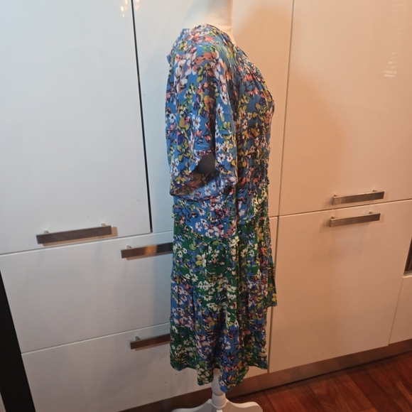 Anthropolgie Robin Tiered Ruffled Mini Dress Blue Green Womens Large - Picture 5 of 12